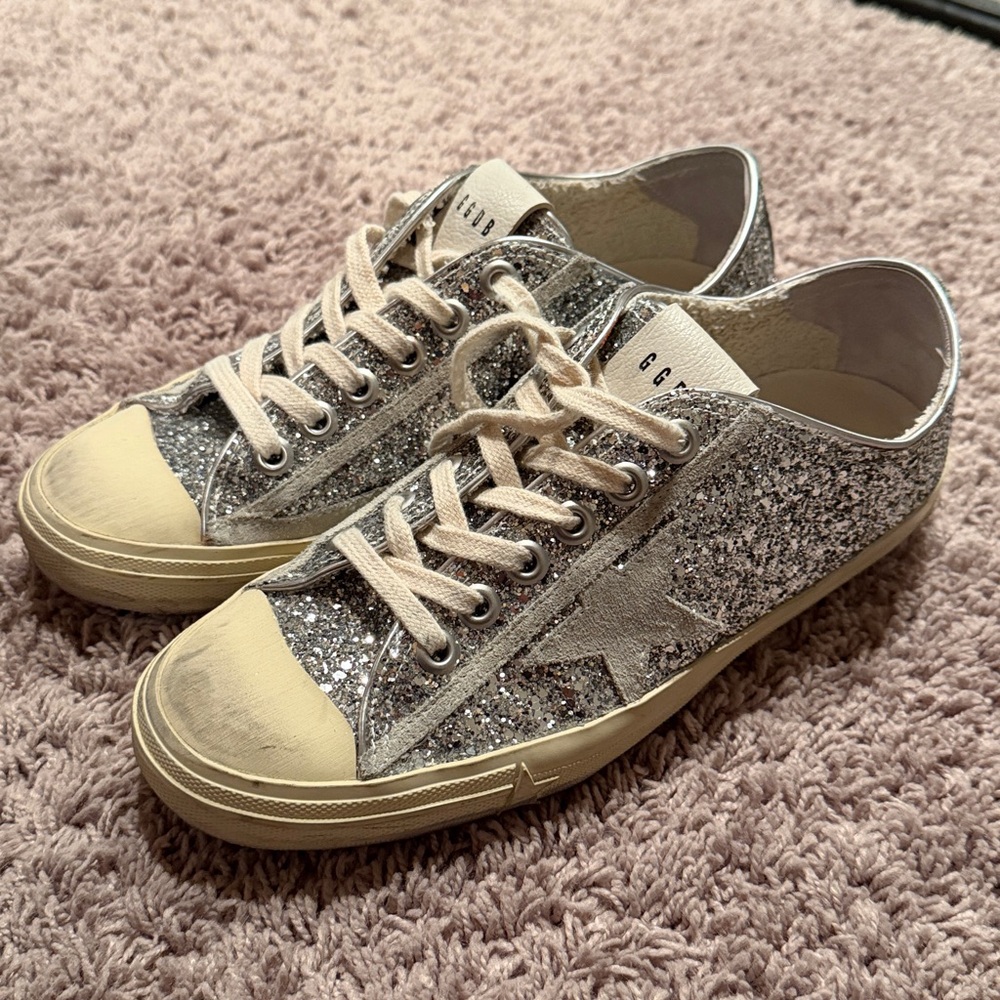 GGDB VSTAR2 golden, goose, silver glitter sneakers made in Italy size 40 9.5 /10